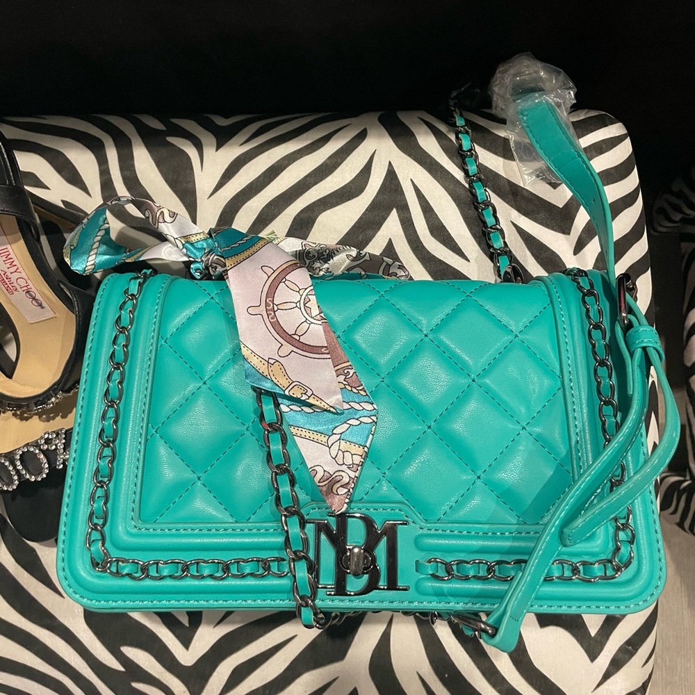 Teal Badgley Mischka Quilted Chain Shoulder Bag